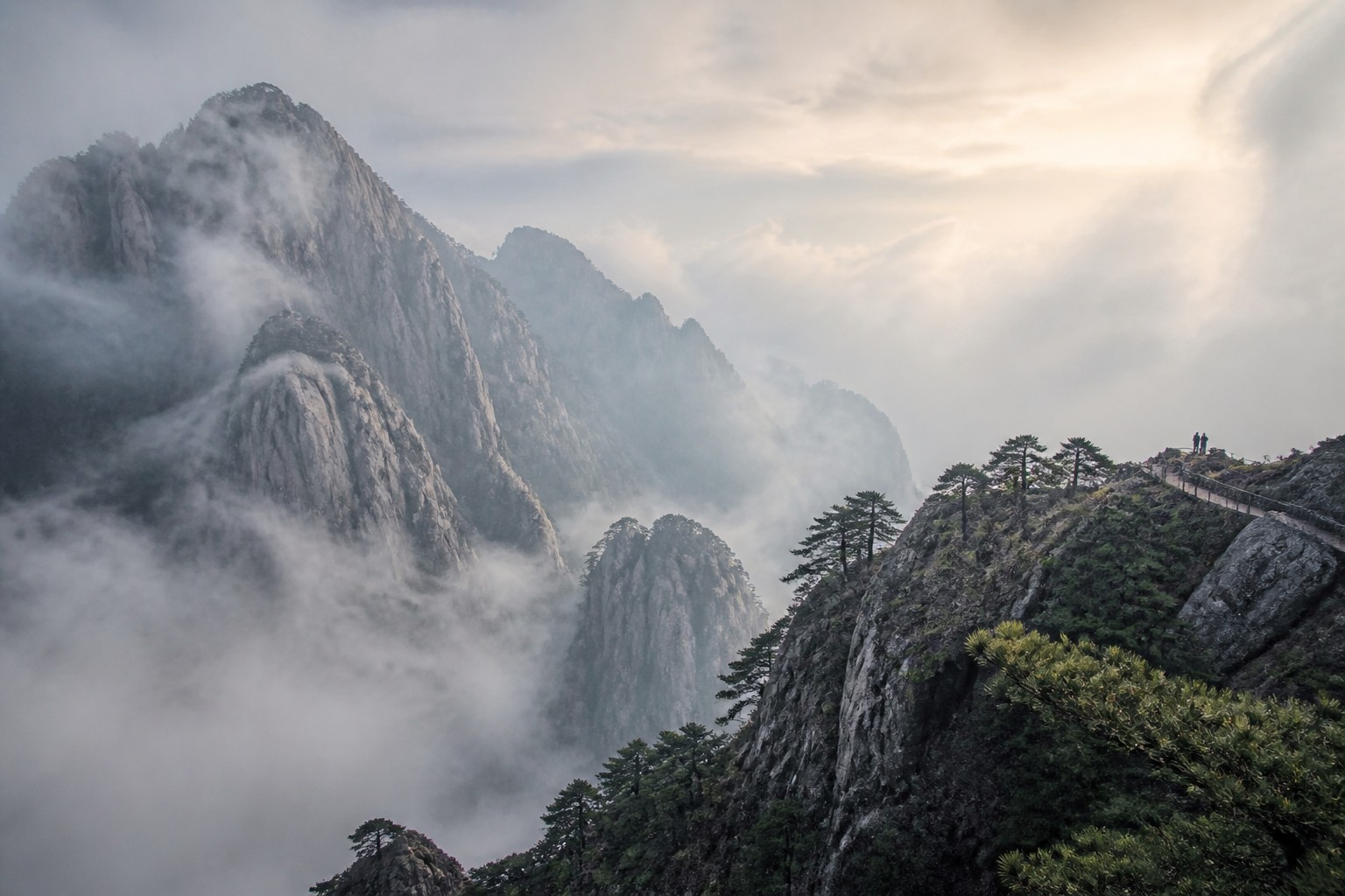 Korean mountain ridge in cloud
